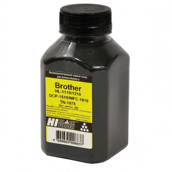 Тонер для картриджа Hi-Black BROTHER HL-1110/ 1210/ DCP-1510/ MFC-1810 (TN-1075), BLACK, 40 Г.